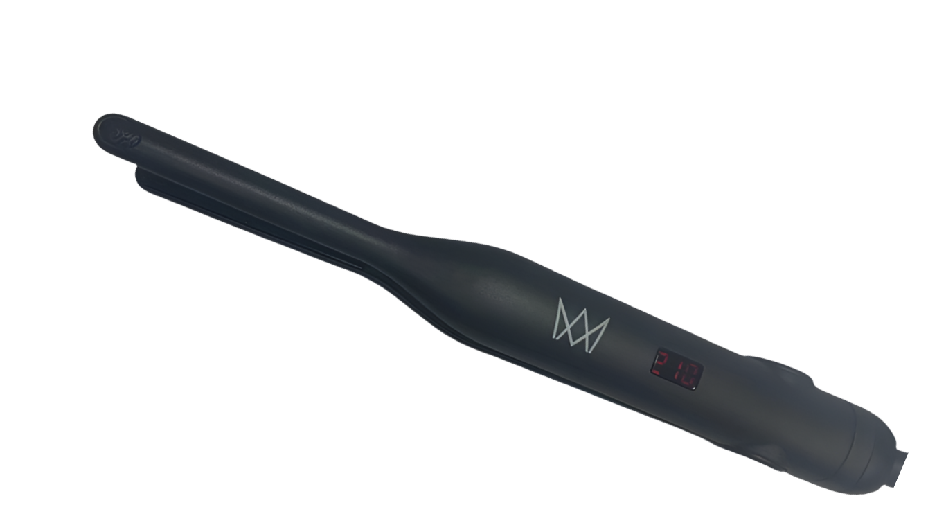 Black hair straightener with a Andrée Marie brand logo on a white background