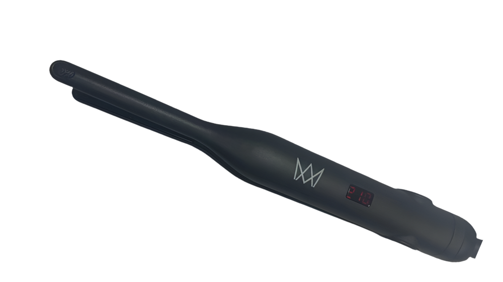 Black hair straightener with a Andrée Marie brand logo on a white background